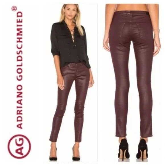 AG Adriano Goldschmied Lamb Leather Farrah Skinny High Rise Leather Pant 26 B79 - Picture 1 of 5